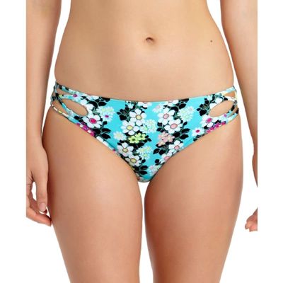 California Waves Womens Floral Strappy Swim Bottom Separates Blue M