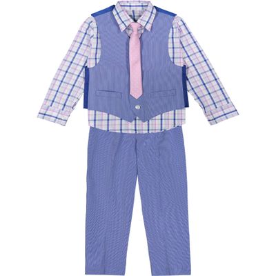 Van Heusen Toddler Boys' 4-Piece Formal Suit-Vest Sets, Blue Bikini/Purple Dot, 2T