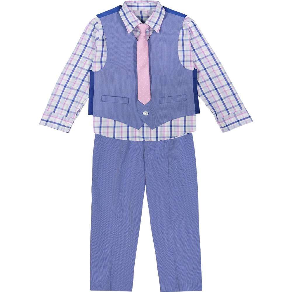 Van Heusen Toddler Boys' 4-Piece Formal Suit-Vest Sets, Blue Bikini/Purple Dot, 2T