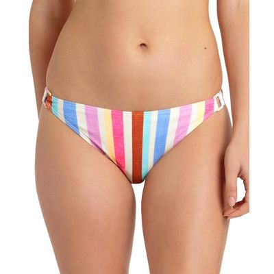 California Waves Womens Striped Ring Detail Swim Bottom Separates White M