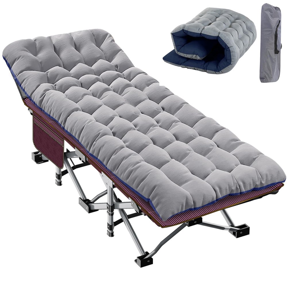 Slsy Folding Camping Cot for Adults with Pad, Padded Portable Sleeping Cots, Camp Bed with Carry Bag for Outdoor Travel, Beach, Hiking