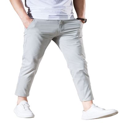 AONGSNNY Mens Cropped Chino Pants Skinny Fit Chinos Khaki Pant 128LightGrey 36