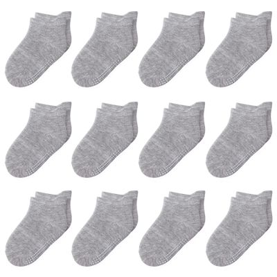 HYzgb Baby Socks 12-24 Months 12 Pairs Toddler Socks 1T 2T 3T with Non Skid Grips for Toddler Baby Boys Girls 1-2-3 Years Old Ideal Gift Ankle Socks (Grey)
