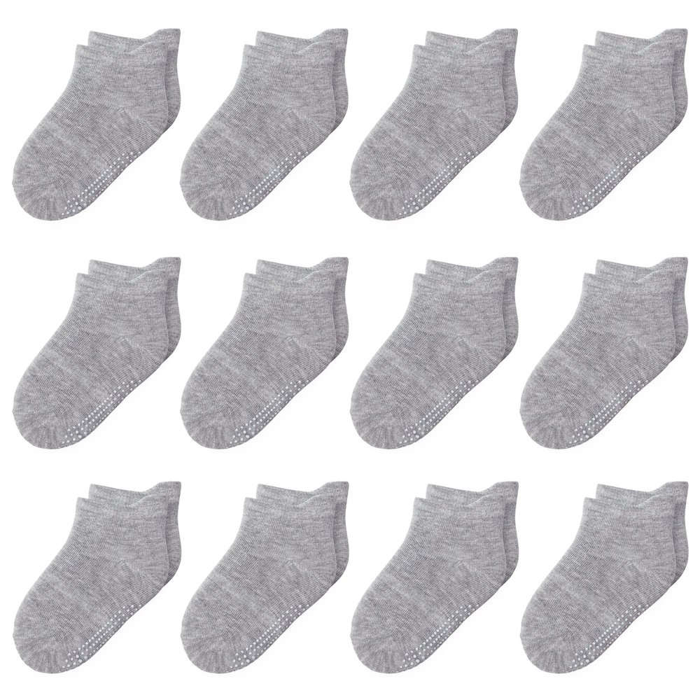 HYzgb Baby Socks 12-24 Months 12 Pairs Toddler Socks 1T 2T 3T with Non Skid Grips for Toddler Baby Boys Girls 1-2-3 Years Old Ideal Gift Ankle Socks (Grey)