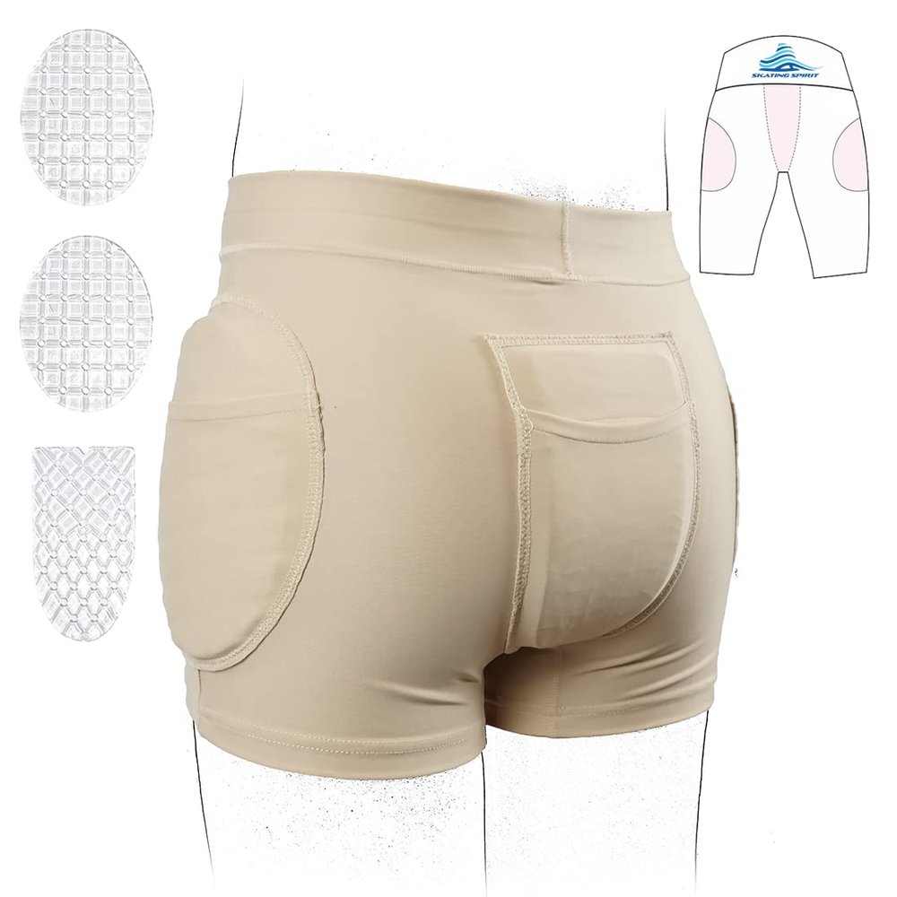 SkatingSpirit Slim Padded Figure Skating Shorts, Hip Tailbone Gel Pad Protective Underwear (Large)