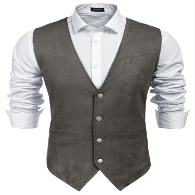 COOFANDY Men's Western Vest Suede Cowboy Vest Casual Slim Fit Waistcoat