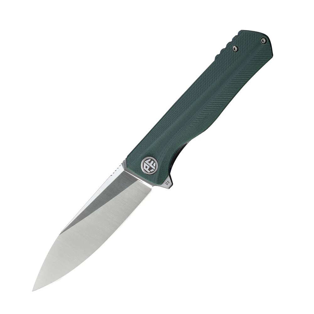 Petrified fish G10 handle D2 steel blade 2CR13 liner ball bearing flipper folding knife camping hunting EDC pocket tool PF818 (Green, Satin)
