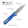 Petrified fish G10 handle D2 steel blade 2CR13 liner ball bearing flipper folding knife camping hunting EDC pocket tool PF818 (Blue, Satin) view 2