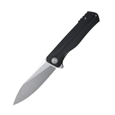 Petrified fish G10 handle D2 steel blade 2CR13 liner ball bearing flipper folding knife camping hunting EDC pocket tool PF818 (Black, Stonewash)