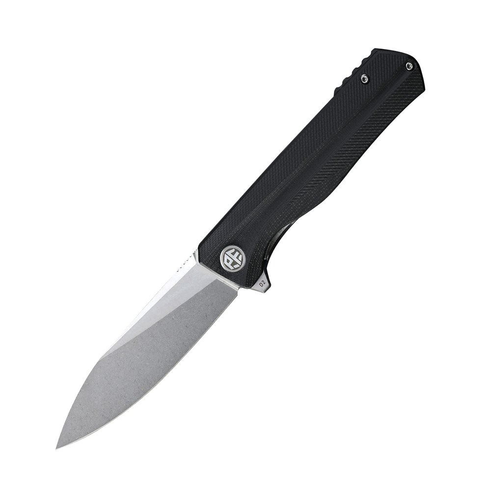 Petrified fish G10 handle D2 steel blade 2CR13 liner ball bearing flipper folding knife camping hunting EDC pocket tool PF818 (Black, Stonewash)