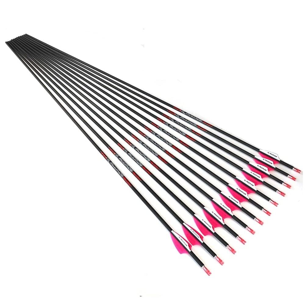 24pc ID 4.2mm .165" Custom Length 22-32 Inch Carbon Arrows Spine 300 350 400 500 600 700 800 900 1000 1100 1300 1500 1800 Target Practice & Hunting Arrow Rotatable Nock for Recurve Bow Compound Bow