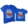 NACRE APPAREL Still Plays with Cars and Plays with Cars Matching Father and Son Mens T-Shirt Gift Royal view 1
