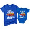 NACRE APPAREL Still Plays with Cars and Plays with Cars Matching Father and Son Mens T-Shirt Gift Royal view 2