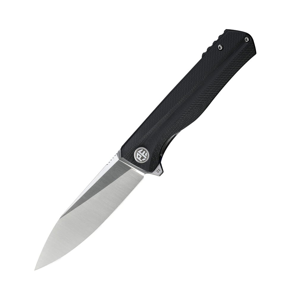 Petrified fish G10 handle D2 steel blade 2CR13 liner ball bearing flipper folding knife camping hunting EDC pocket tool PF818 (Black, Satin)