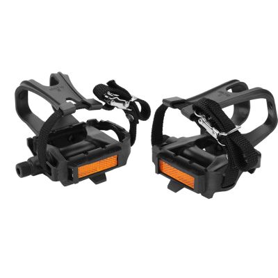 1 Pair Bike Pedals, Bike Pedals with Toe Cages Road Bicycle Toe Clip Cages Adjustable Bicycle Clips Straps for Wide Shoes Indoor Outdoor Cycling
