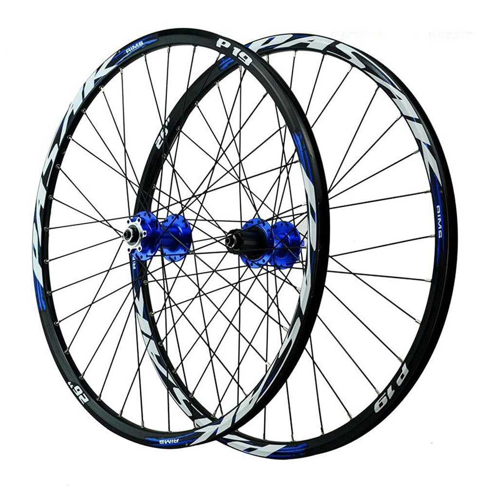 LvTu Mountain Bike Wheelset 26/27.5/29 inch Alloy Disc Brake Sealed Bearing Wheel 7-12 Speed Cassette 32H Rim(Blue,26 inch)
