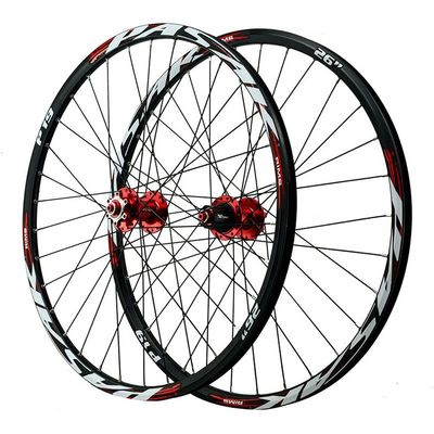 LvTu Mountain Bike Wheelset 26/27.5/29 inch Alloy Disc Brake Sealed Bearing Wheel 7-12 Speed Cassette 32H Rim(Red,26 inch)