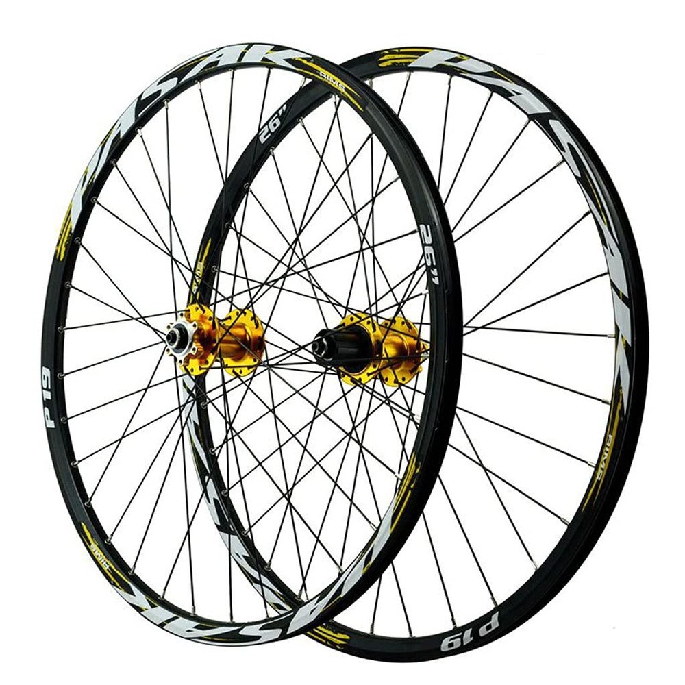 LvTu Mountain Bike Wheelset 26/27.5/29 inch Alloy Disc Brake Sealed Bearing Wheel 7-12 Speed Cassette 32H Rim(Gold,26 inch)