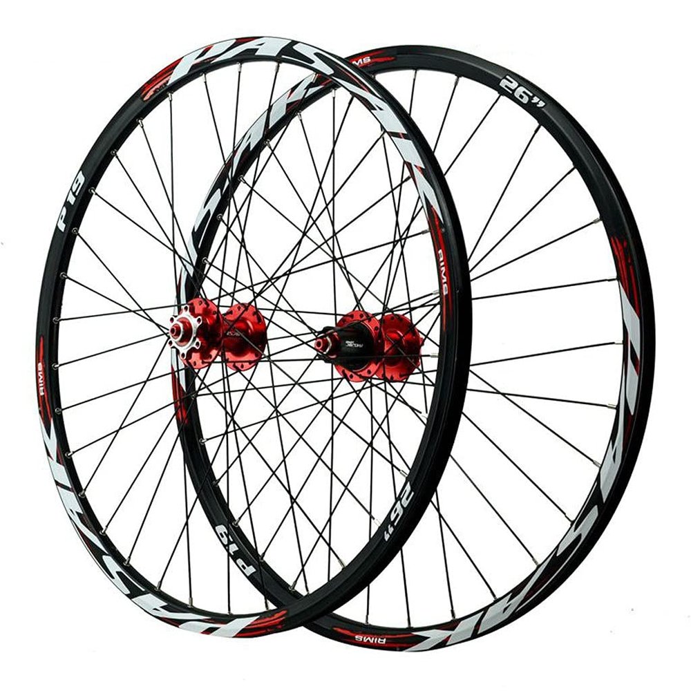 LvTu Mountain Bike Wheelset 26/27.5/29 inch Alloy Disc Brake Sealed Bearing Wheel 7-12 Speed Cassette 32H Rim(Red,29 inch)