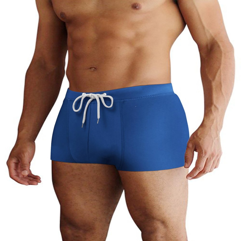 COOFANDY Mens Solid Swim Suits Square Leg Swim Shorts Basic Swimwear with Mesh Liner Sky Blue L