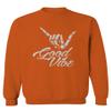 0013. Big Good Vibe Bones Hand Shaka Cool Vintage Hipster Graphic Men's Crewneck Sweatshirt (Orange X-Large) view 1