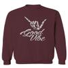 0013. Big Good Vibe Bones Hand Shaka Cool Vintage Hipster Graphic Men's Crewneck Sweatshirt (Maroon Large) view 1