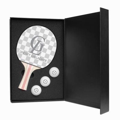 Infusion Table Tennis Paddle and Balls Gift Box Set (Gray/White Checkerboard Design)