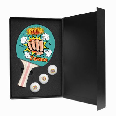Ping Pong Paddle and Balls Boxed Gift Set (Boom! Design)