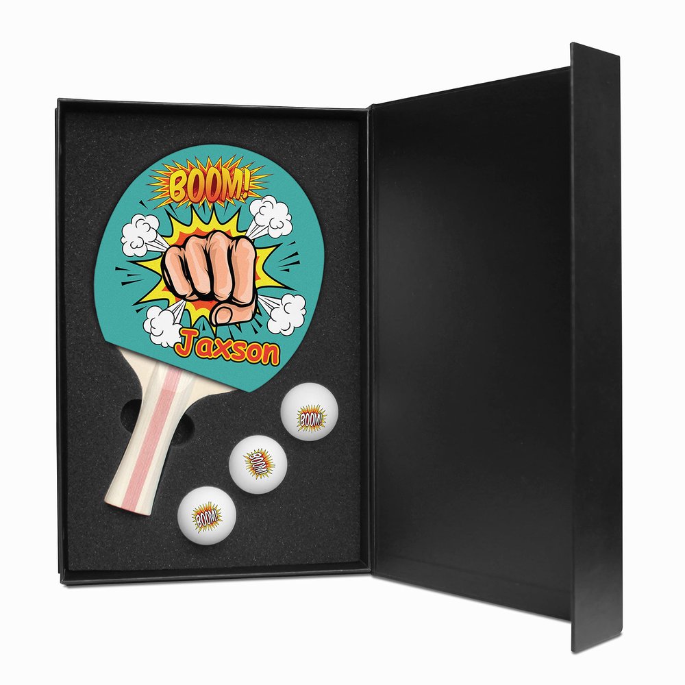 Ping Pong Paddle and Balls Boxed Gift Set (Boom! Design)
