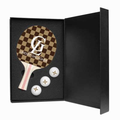 Infusion Table Tennis Paddle and Balls Gift Box Set (Maroon/Tan Checkerboard Design)