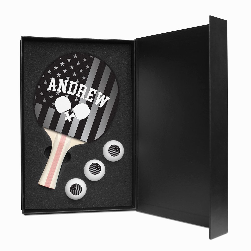 Ping Pong Paddle and Balls Boxed Gift Set (Vintage Flag Design)