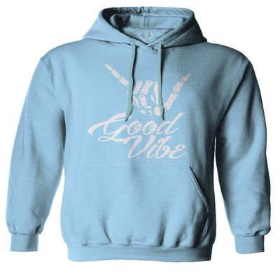 0013. Big Good Vibe Bones Hand Shaka Cool Vintage Hipster Graphic Sweatshirt Pullover Hoodie (Light Blue, Medium)