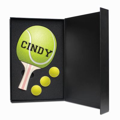Ping Pong Paddle and Balls Boxed Gift Set (Tennis Ball Design)