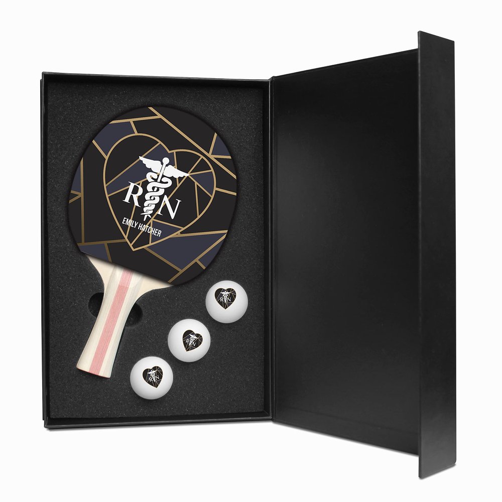 Ping Pong Paddle and Balls Boxed Gift Set (Nurse Heart Design)
