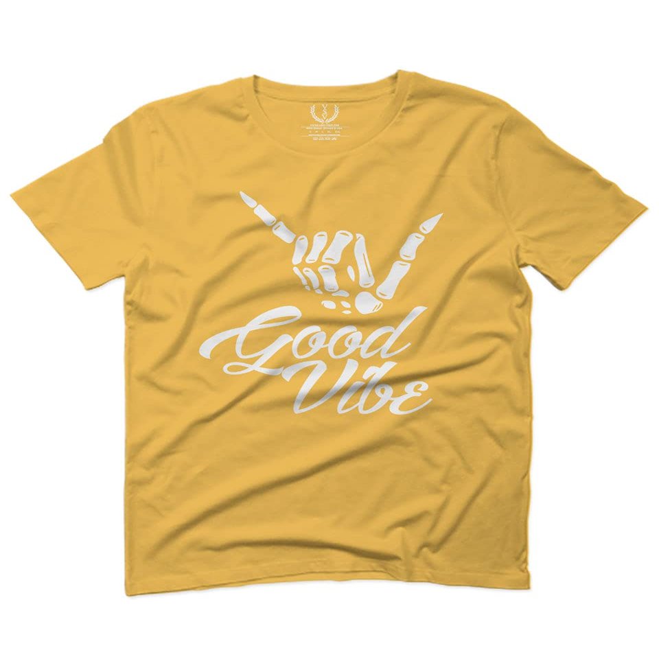 0013. Big Good Vibe Bones Hand Shaka Cool Vintage Hipster Graphic for Men T Shirt (Gold 2X-Large)