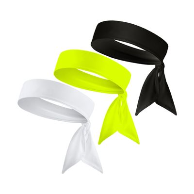 B3 U ATHLETICS Black, White, Blue, Neon Highlighter Yellow Moisture Wicking Stretch Sports Athletic Tie Headband Head 4 Pack Sweatbands Headwrap Men Women Kids Girls Boys (Volt) (Neon Yellow, Black)