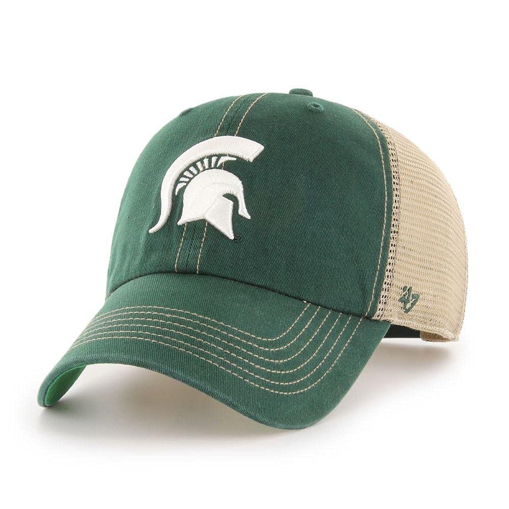 47 NCAA Trawler Primary Logo Team Color Mesh Trucker Clean Up Adjustable Hat, Adult One Size Fits All - Michigan State Spartans Green