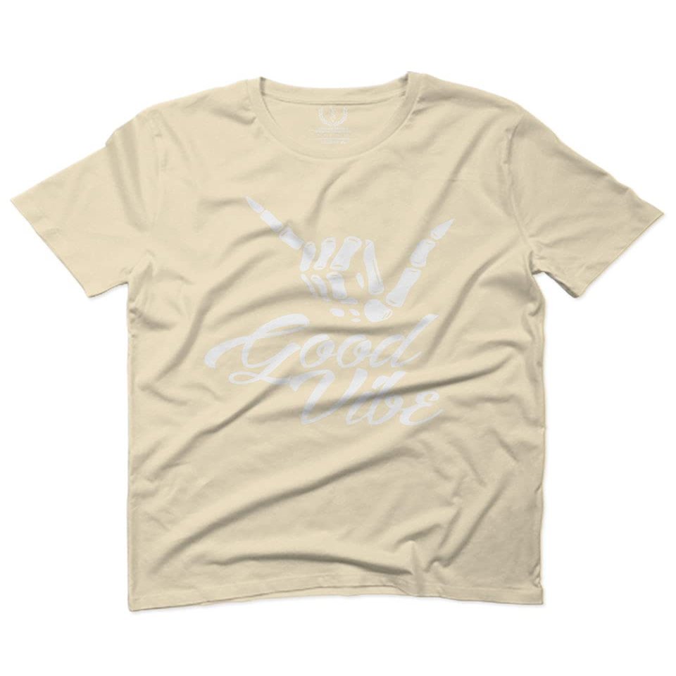 0013. Big Good Vibe Bones Hand Shaka Cool Vintage Hipster Graphic for Men T Shirt (Beige 2X-Large)