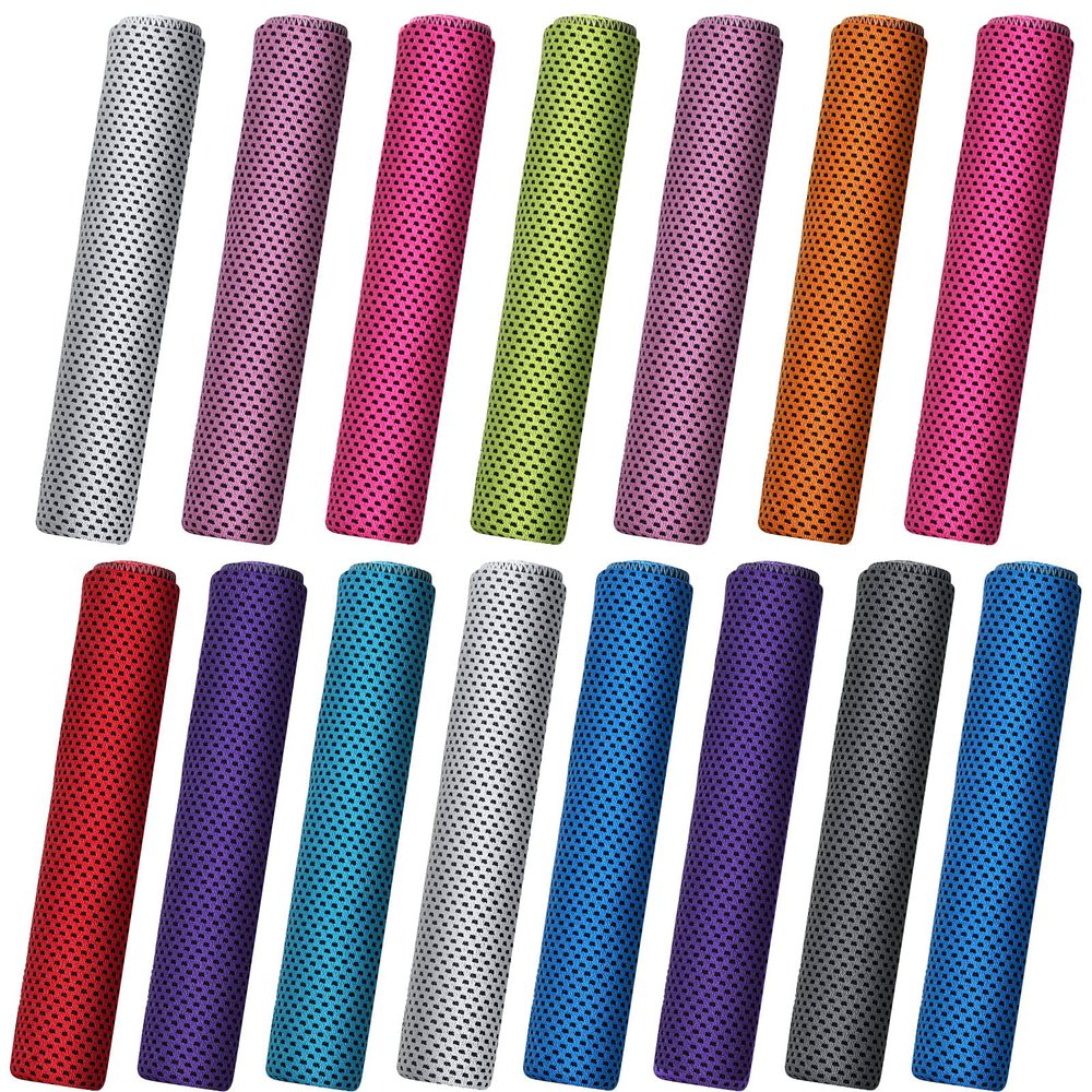 BBTO Cooling Towel Microfiber Ice Cool Cold Sport Face and Neck Soft Breathable Chilly Sweat Towel for Yoga Gym Workout Hot Weather Camping Running, 32 x 12 Inches(Mixed Colors,15 Pieces)