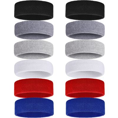 Bememo 12 Pcs Sweatbands Sport Headbands for Men & Women Basketball Headband Sport Competitions Sweat Headbands Running Terry Cloth Moisture Wicking for Yoga,Tennis,Gym,Exercise(Classic Colors)