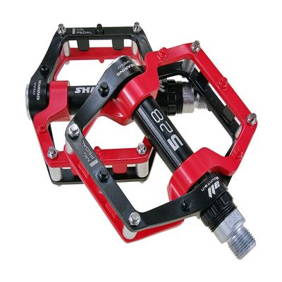 Black Red 528 shanmashi Mountain Bike MTB Pedals Aluminium Bicycle BMX Flat Pedal with Removable Non-Slip Studs 9/16