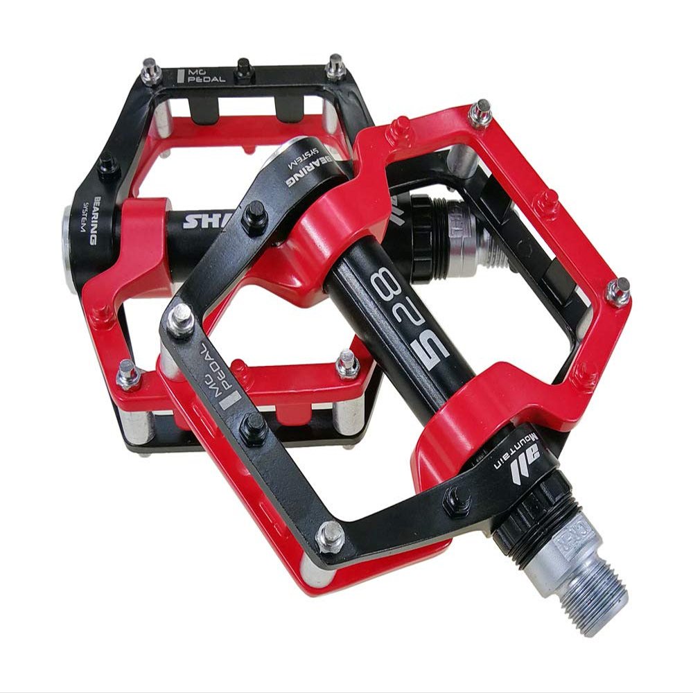 Black Red 528 shanmashi Mountain Bike MTB Pedals Aluminium Bicycle BMX Flat Pedal with Removable Non-Slip Studs 9/16