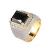 18K Gold Plated Two-Tone Men's Hip hop Ring Gold-Plated Copper Micro-Set Zircon Square Diamond Ring Sapphire Ring Cocktail Ring Wedding Anniversary Ring for Mens ST.017 (Black, 8) view 1