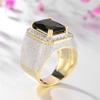 18K Gold Plated Two-Tone Men's Hip hop Ring Gold-Plated Copper Micro-Set Zircon Square Diamond Ring Sapphire Ring Cocktail Ring Wedding Anniversary Ring for Mens ST.017 (Black, 8) view 2