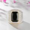 18K Gold Plated Two-Tone Men's Hip hop Ring Gold-Plated Copper Micro-Set Zircon Square Diamond Ring Sapphire Ring Cocktail Ring Wedding Anniversary Ring for Mens ST.017 (Black, 8) view 3