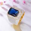 18K Gold Plated Two-Tone Men's Hip hop Ring Gold-Plated Copper Micro-Set Zircon Square Diamond Ring Sapphire Ring Cocktail Ring Wedding Anniversary Ring for Mens ST.017 (Blue, 11) view 1