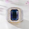 18K Gold Plated Two-Tone Men's Hip hop Ring Gold-Plated Copper Micro-Set Zircon Square Diamond Ring Sapphire Ring Cocktail Ring Wedding Anniversary Ring for Mens ST.017 (Blue, 11) view 3