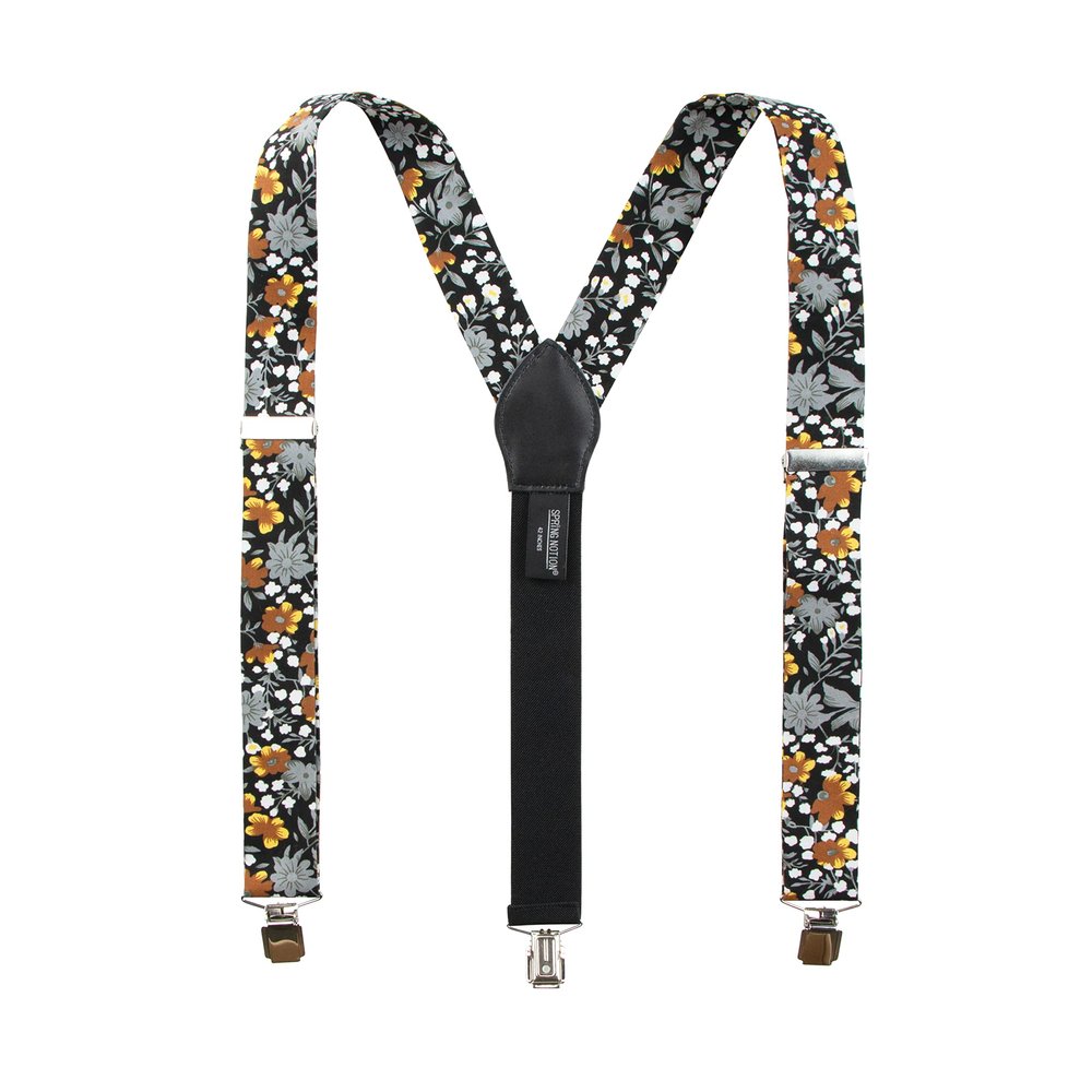 Spring Notion Men's Cotton Floral Suspenders, 41-Black/Mustard 48 Inch