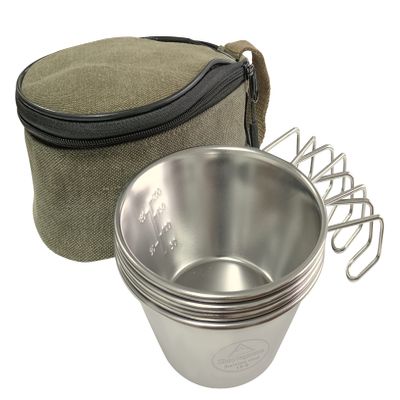 Camping Moon S220-4P+B Camping Cup, Stainless Steel, Sierra Cup, 10.1 fl oz (310 ml), Set of 4, Storage Case Included