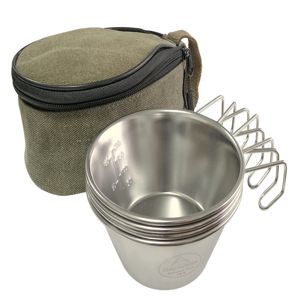 Camping Moon S220-4P+B Camping Cup, Stainless Steel, Sierra Cup, 10.1 fl oz (310 ml), Set of 4, Storage Case Included